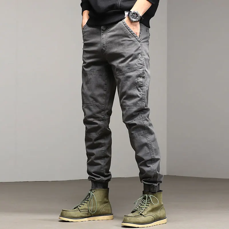 Korean Style Fashion Men Jeans Slim Fit Spliced Designer Casual Cargo Pants Men Overalls Streetwear Hip Hop Joggers Trousers