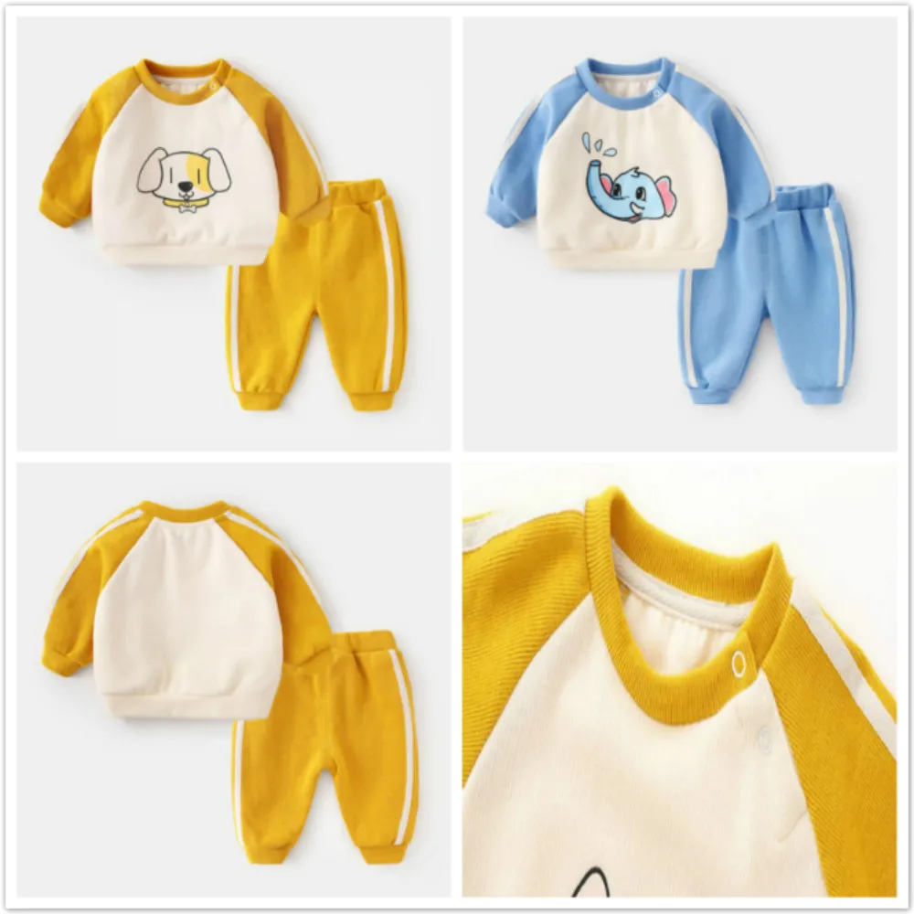 

Комплект детской одежды для мальчиков, пуловер, свитер, свитшоты для девочек, детские топы с мультяшным рисунком, штаны для малышей, весенне-...