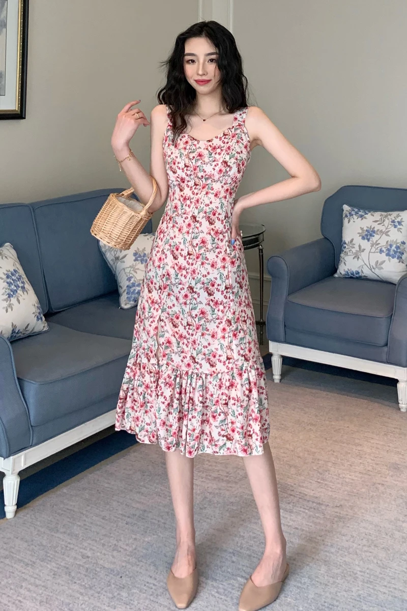 

COIGARSAM Print Women dress Spaghetti Strap Dresses Floral 36910