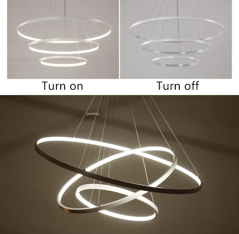 Современный светодиодный подвесной светильник лампа в виде колец белого цвета с