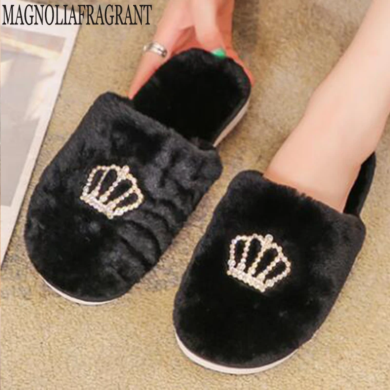 Зимние теплые тапочки для дома женская обувь Нескользящие плюшевые Корона