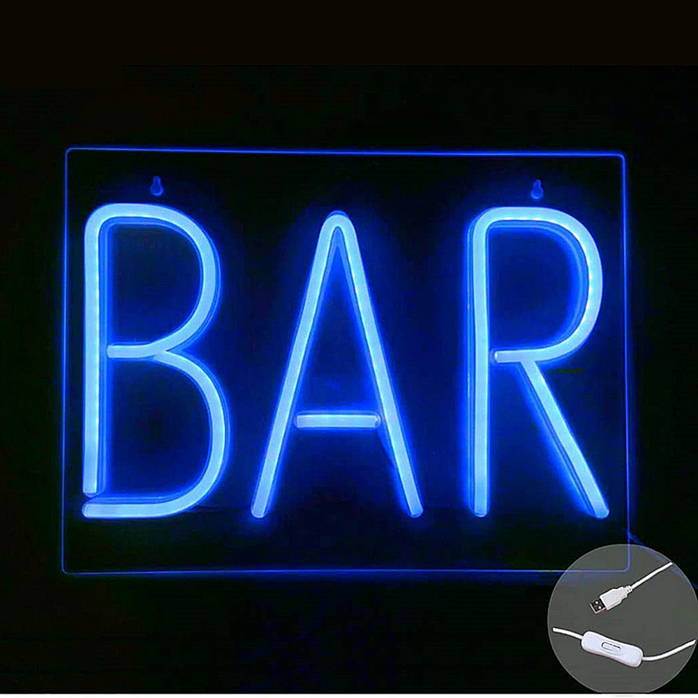 Blue BAR Neon Sign Novelty Light USB Neon Wall Signs for Home Game Room Decor Bedroom Girls Pub Hotel Cocktail Recreational