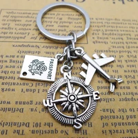 1pcs earth airplane compass keychains no matter where pendant travel keyring friendship best friend jewelry diy handmade