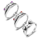 Женские открытые кольца в форме лягушки, винтажные регулируемые серебряные кольца с красными фиолетовыми глазами, 3 шт.