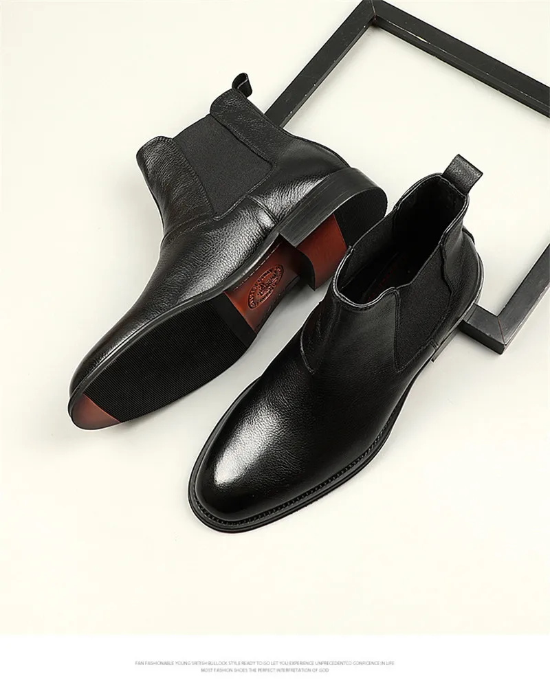 Модные черные ботинки челси из натуральной кожи Мужская Уличная обувь | Обувь