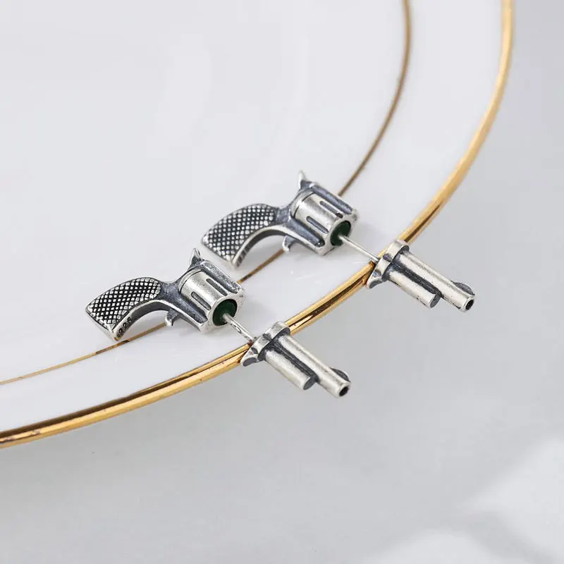 

Genuine 925 Sterling Silver Vintage Gun Stud Earrings Punk Style Pistol Earring Cool Jewelry for Women Men Unisex