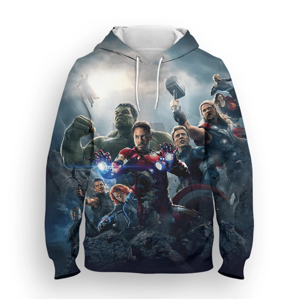 

Свитшот с капюшоном для мужчин и женщин, пуловер с 3D принтом героев Marvel, Мстители, уличная одежда, худи для мальчиков и девочек на весну и осе...