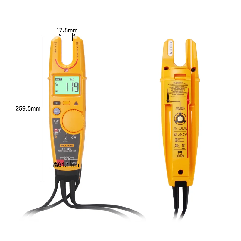 Принцип Fluke T6-600 Бесконтактный Клещи для измерения напряжения тока цифровой измеритель напряжения тестер непрерывности тока