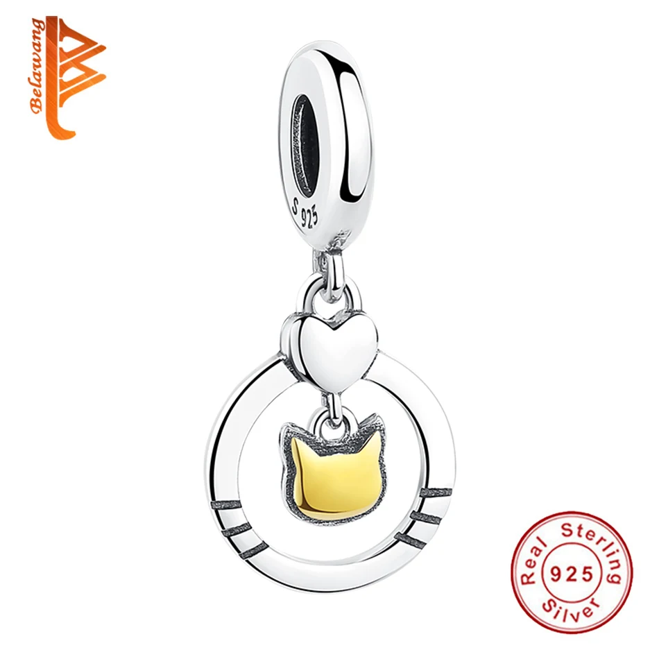 Оптовая продажа круглые 925 Стерлинговое Серебро Золото Цвет кулон в виде кошечки