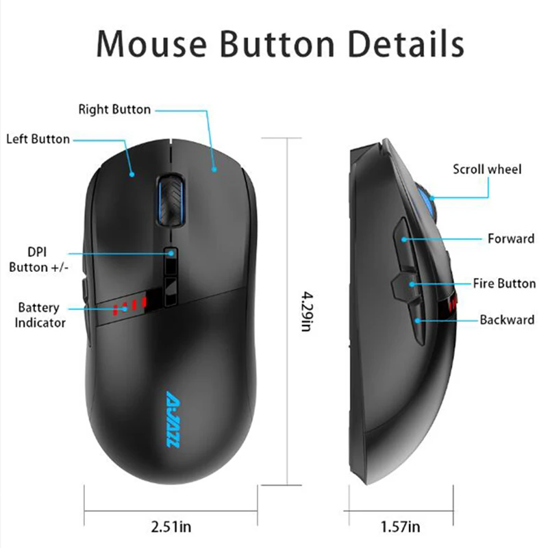 Беспроводная игровая мышка Ajazz i305Pro RGB беспроводная 2 4G Type c двойной режим 16000 DPI 8
