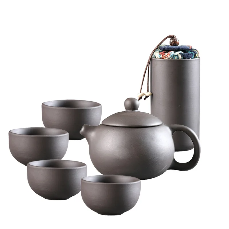 

GIEMZA Teaware Travel Kettle with Whistle Set Tureen Zisha Pot China Kungfu Tea Services Caddy with Hand Decanter for Water