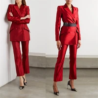 elegant red women suits peaked lapel blazerpant custom made high quality formal 2 pieces suit set daily wear