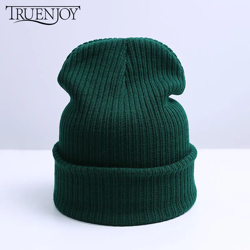 TRUENJOY дизайн зимняя шапка для мужчин и женщин Skullies шапки для женщин вязаная унисекс шапка бини сплошной цвет хип-хоп зимняя шапка