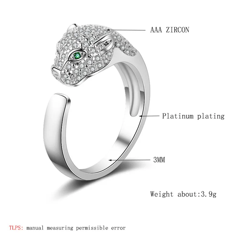 

YUNAO New Jewelry Ring Leopard Head Ring Micro-Inlaid Zircon Ring Opening Male And Female Ring Fashion Personality Jewelry