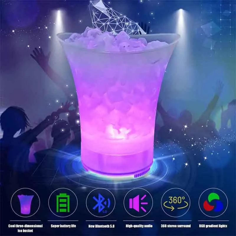 

Portable Ice Bucket 5L Waterproof Plastic LED Ice Bucket Party Supplies Nightclubs Drinks KTV Color Changing Kitchen Tools