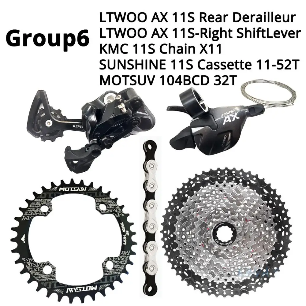 104BCD-32T 11-52T LTWOO AX 1X11S 11 S 11 speed Groupset рычаг переключения передач задний переключатель KMC X11 SUNSHINE Cassette 46T 50T 52T MOTSUV Chainring 32-38T - Цвет: 104BCD-32T 11-52T