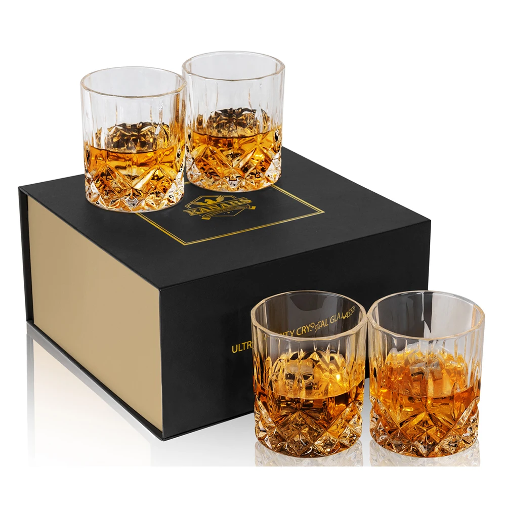 

KANARS Whiskey Glasses Set of 4 Old Fashioned Cocktail Tumbler Cups 10 Oz for Scotch Bourbon Whisky Rum, In Gift Box