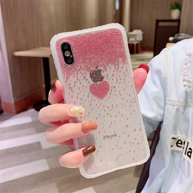Блестящий Прозрачный чехол для телефона с милым сердечком для iPhone X XS XR XS Max 6 6S 7 8 Plus