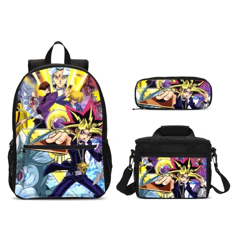 

Duel Monsters Printing Kid School Bags For Teenager Boys Student School Backpack 3Pcs/set Cartoon Children Rucksack Food Package