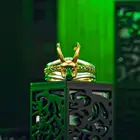 Кольца в стиле ретро 3 в 1, зеленые кристаллы, металлический сплав, штабелируемое кольцо, унисекс, косплей, детский подарок, кольцо супергероя Тора, кольцо Локи
