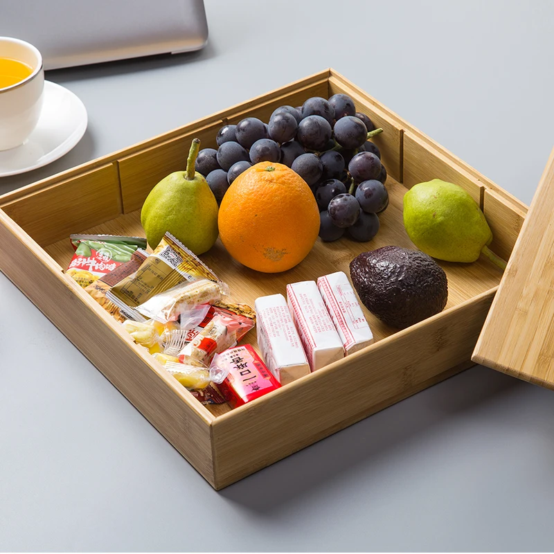 Тарелка для сушеных фруктов из натурального бамбука креативные точки с крышкой