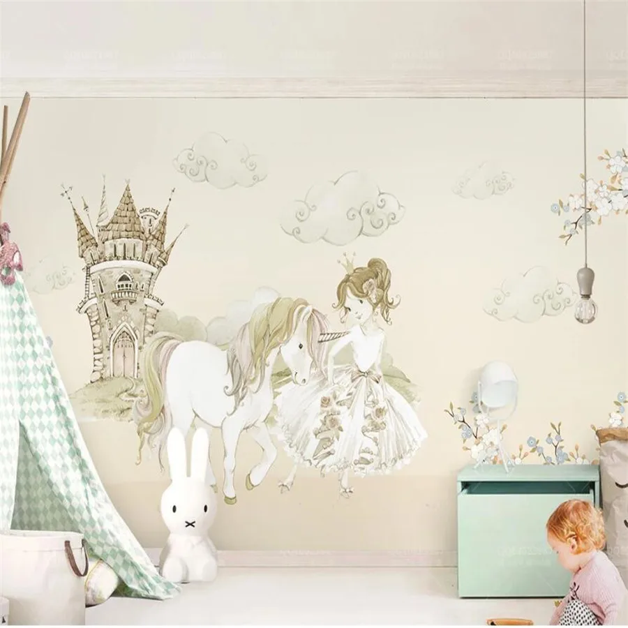 

Milofi custom 3D wallpaper mural little princess and unicorn castle fairytale background mural living room bedroom decoration pa