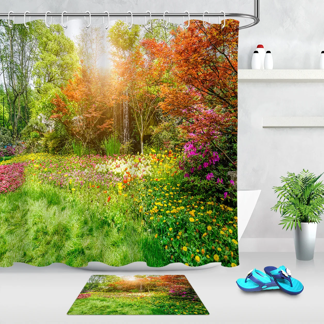 Занавеска для ванной Весенний сад пейзаж печать занавеска душа