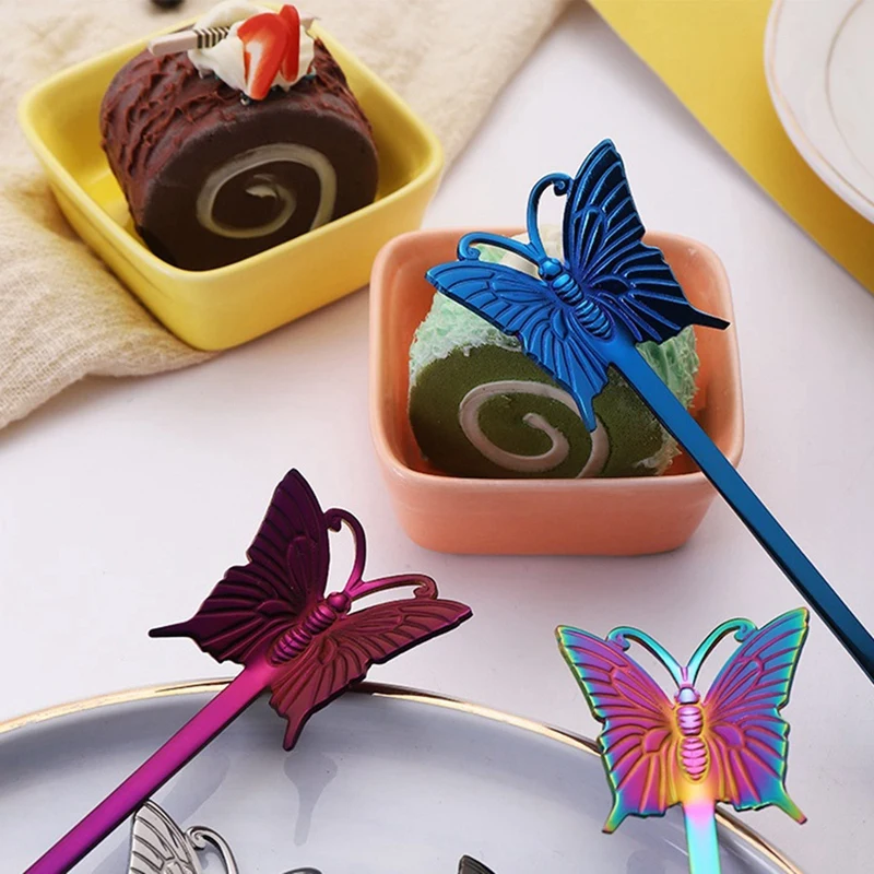 

6-Pack Coffee Spoons Rainbow Colorful Teaspoon Dessert Espresso Stainless Steel Stirring Spoon(Butterfly)