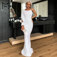 missord 2021 fashion dress sexy one shoulder bodycon sequin women hollow out evening party long wedding dress autumn winter maxi
