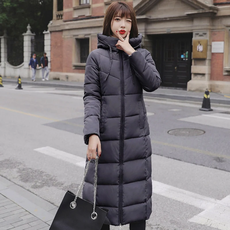 X-long oversized   thick fashion parkas women casual solid with pockets women's jacket hooded 2021 cotton slim Women coat