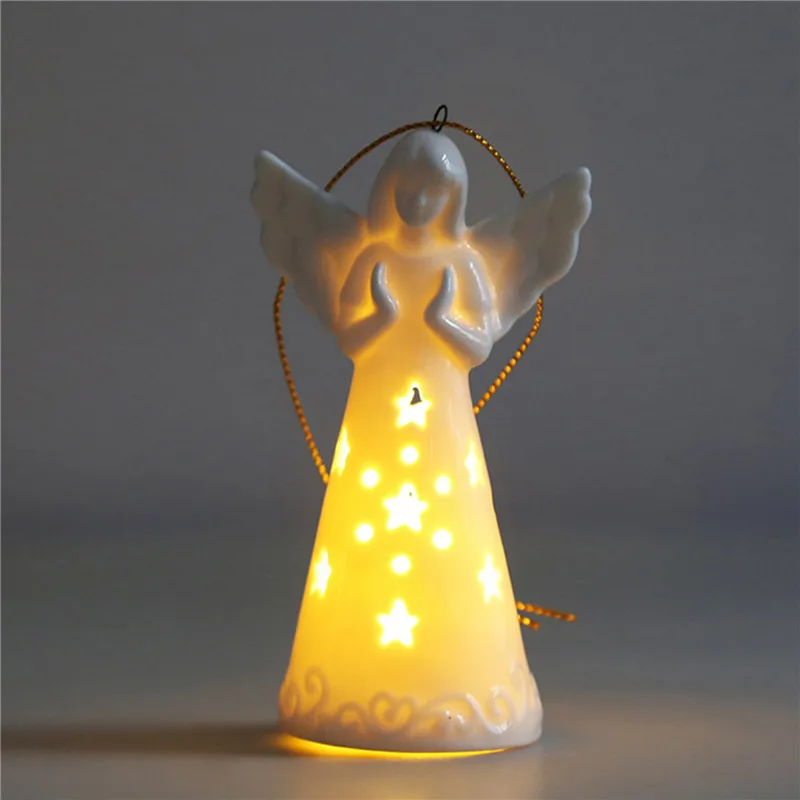 

Ceramic Angel Figurines with Light Easter LED Wind Chimes Table Bookshelves Mantle Christmas Ornaments