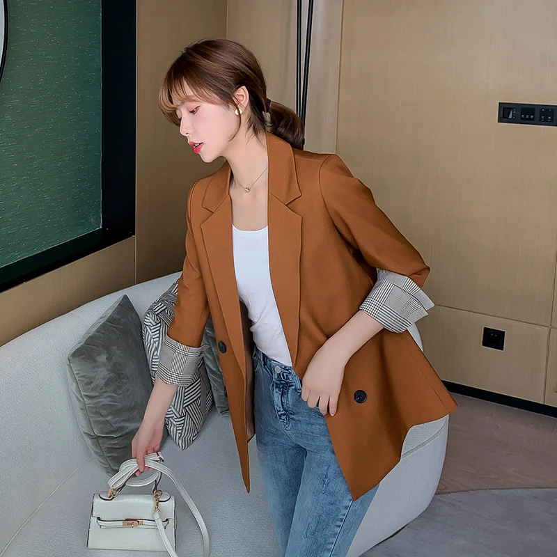 

GOOHOJIO 2020 New Autumn Women's Blazer Jacket Casual Solid Color Single-breasted Pocket Decorative Coat Long Sleeve Coat Women