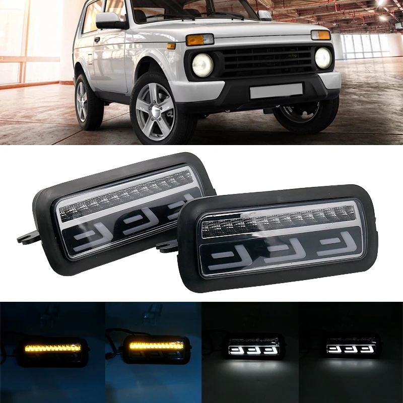 2Pcs Led Daytime Running Light for Lada Niva 4X4 1995+ Turn Signal Drl Car Headlight Replacement Parts with Lamp Cover | Автомобили и