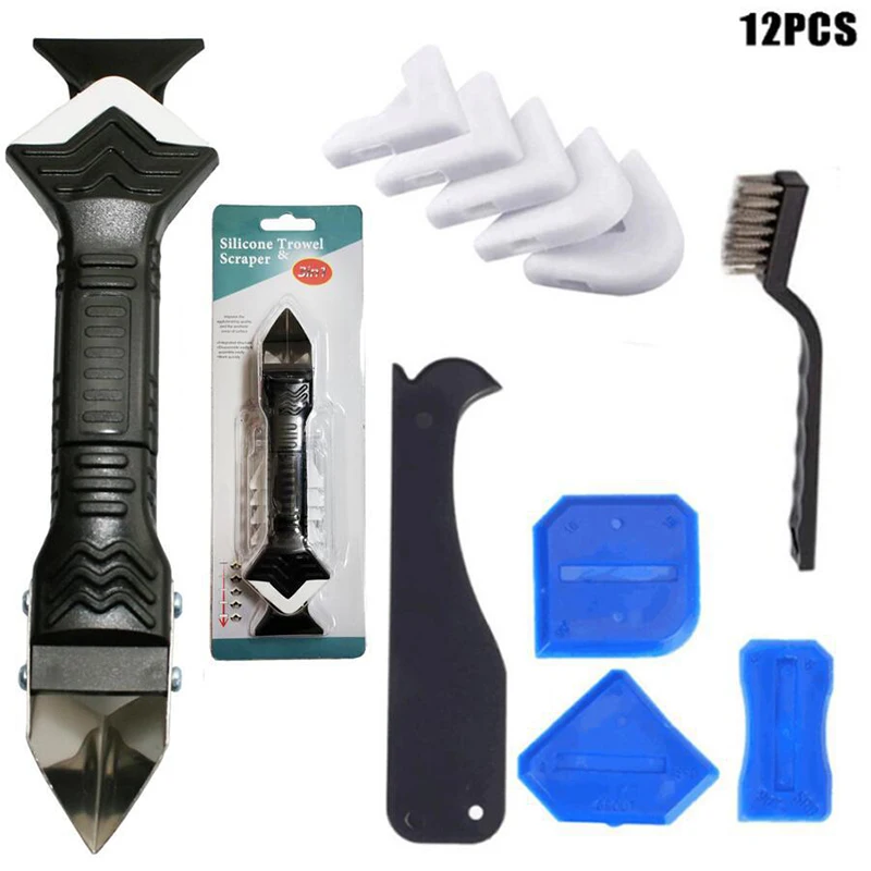 

5 In1 Silicone Remover Caulking Tool Caulk Finisher Sealant Smooth Scraper Grout Kit Tools With Seam Tape Plastic Hand Tools Set