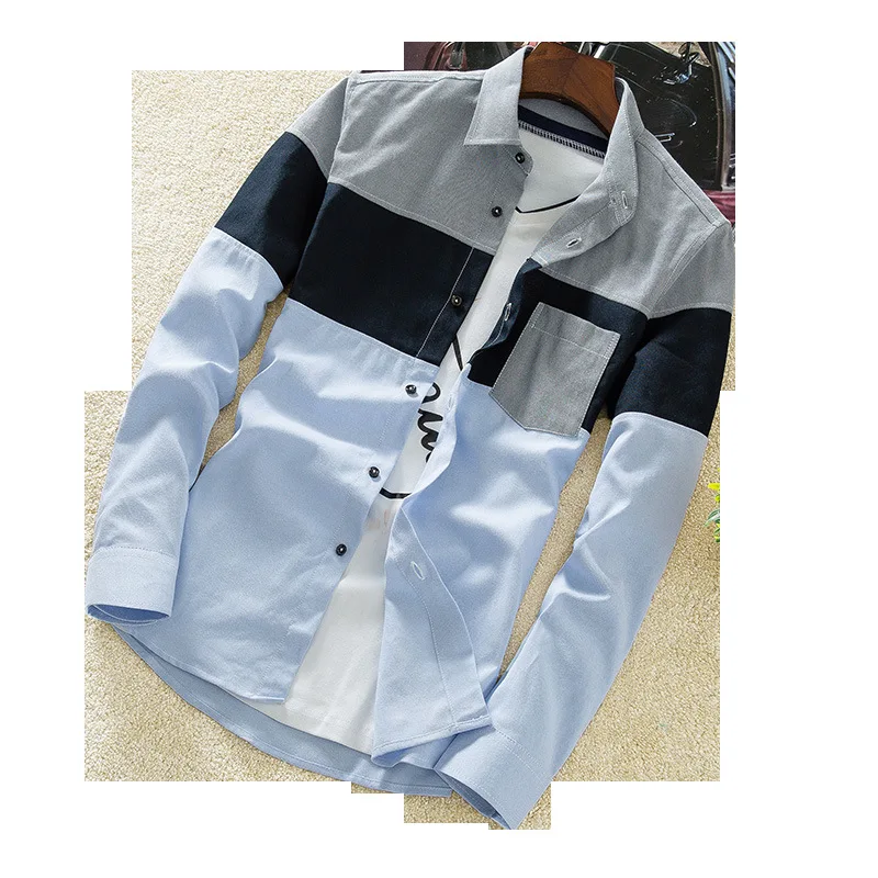 

Men shirts Spring Autumn New Teen Jacket Slim Fit Casual Round Neck Long Sleeve Shirt Fashion Long Sleeve Men's Style Coats