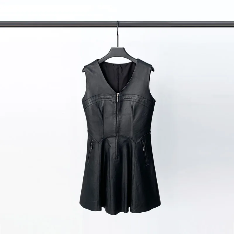 Новое весеннее кожаное платье Женская юбка трапециевидной формы большая качели