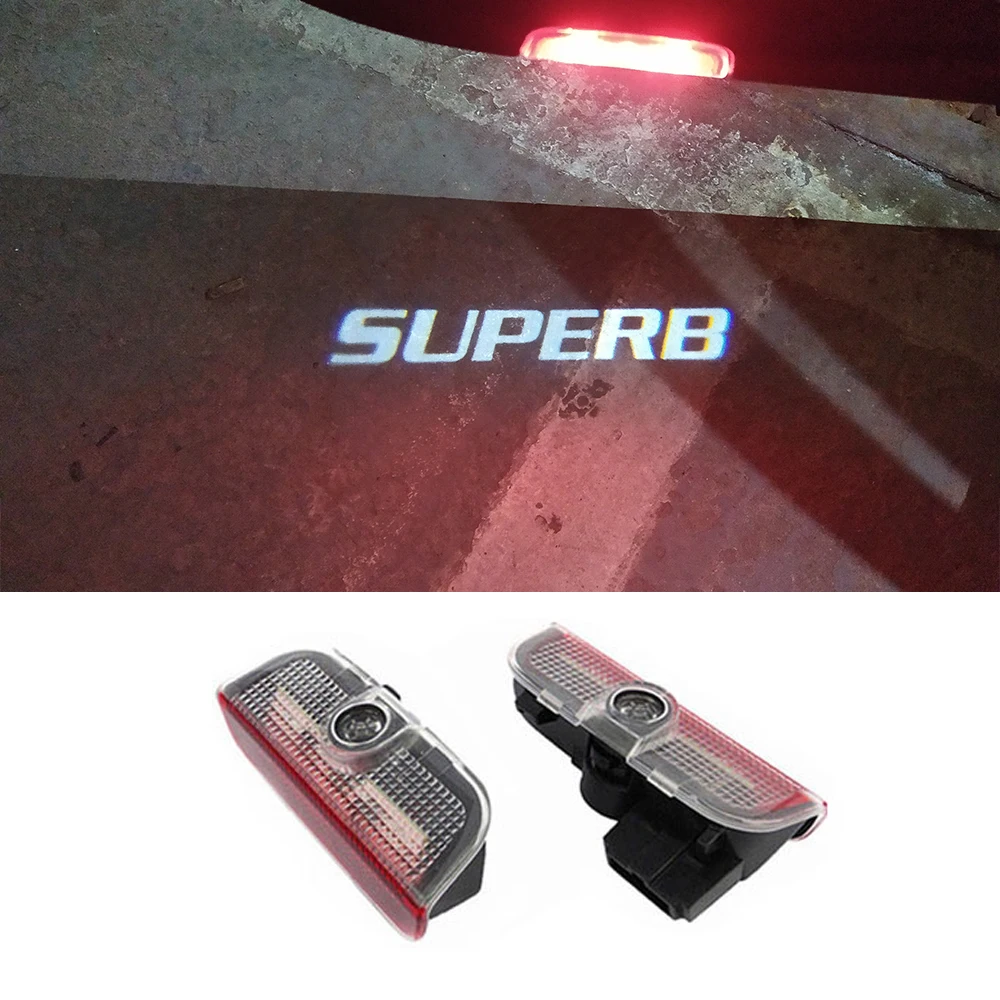 2Pcs Car LED Door Welcome Lamp Logo Projector Ghost Shadow Light For Skoda Superb 2009-2018