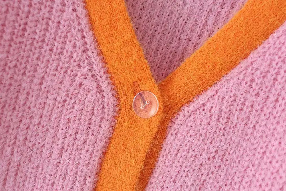 Wholesale Vintage Basic Cropped sweater Pink Orange Patchwork knitted cardigan Punk Buttons Crop Top drop shipping |