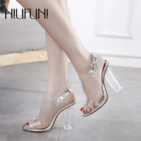 peep toe women sandals niufuni 2021 transparent crystal gladiator buckle high heels casual clear shoes for women sandales femmes