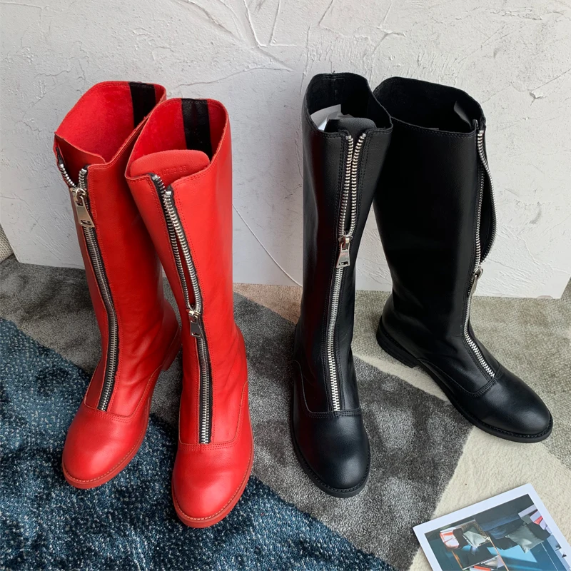 Botas Mujer/кожаные ботинки на молнии женские ботинки на низком каблуке Женская обувь на платформе женские ботинки до середины икры г. Zapatos De Mujer