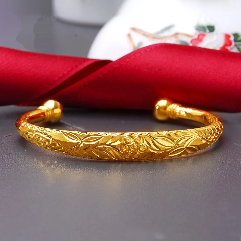 OMHXZJ Wholesale European Fashion Woman Girl Party Wedding Gift Lotus Open 24KT Yellow Gold Cuff Bangle BA103 | Украшения и
