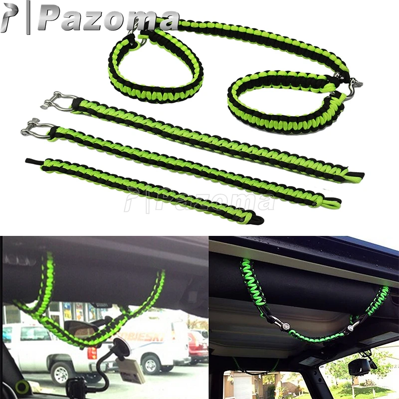 

5 Color Paracord Grab Handles With D-Ring Shackles Pulling Tab For Jeep Wrangler TJ CJ JK LJ JKU 2 Door 4 Door Car Accessaries