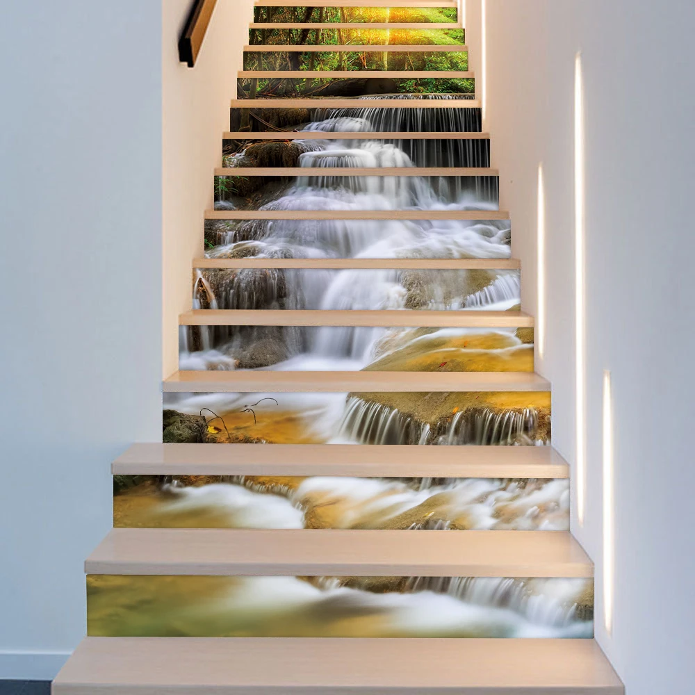 

Mountains and Rivers Waterfall Stairway Wall Stickers Stairs Step Floor Home Decor Wallpaper Self-adhesive Vinly Art Wallpaper