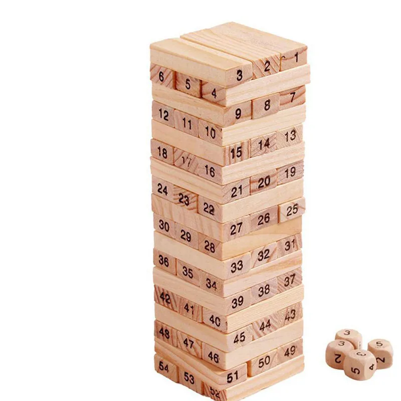 

54 Pieces Stacked Wooden Building Blocks Children's Digital Game Blocks Stacking Tower Fun Outdoor Lawn Yard Game Education Toy