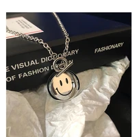 rotating smiley crying face necklace men and women street expression ins hip hop fashion personality double sided cool