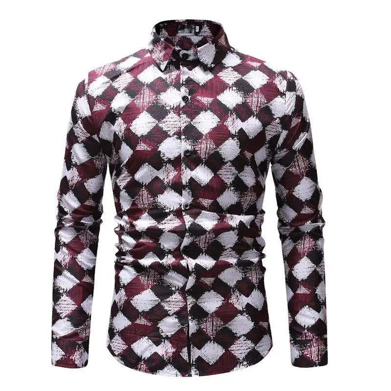 

NEW Retro Print Men Shirt Long Sleeve Shirts Fashion Casual Slim Fit Dress Shirts Night Club Party Social Streetwear Camisa