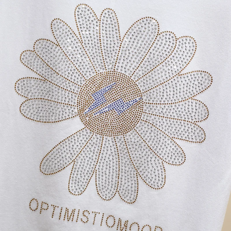

Plus Size Floral Diamonds T-Shirts 2021 Women Clothes Short Sleeve Drilling Tops T shirts Summer Female Fashion Ropa Mujer T005