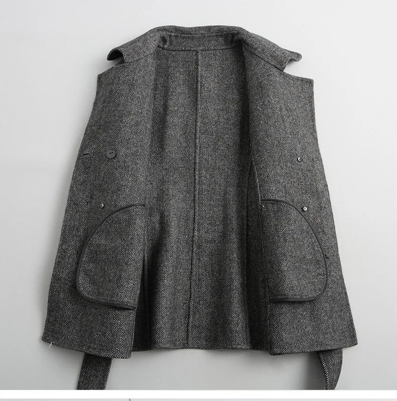 Женский шерстяной твидовый Блейзер 19FW Полосатое облегающее пальто в