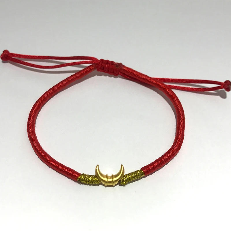 

LUOWEND 24K Yellow Gold Bracelet 999 Lucky Red Rope Design Bracelet Customized Birthday Gift Fashion Horn Type Handmade Bracelet