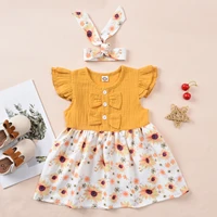 newborn infant baby girls dress floral dressheadband sets for girls bowknot princess dresses kids outfits summer girl clothes
